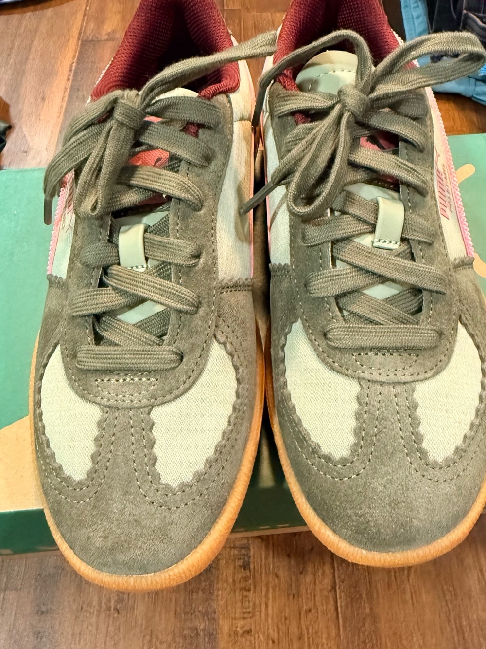 Puma Olive Green and Tan Gum-Soled Sneakers